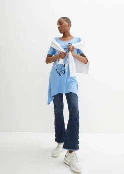 T-shirt long à pans et imprimé papillon