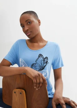 T-shirt long à pans et imprimé papillon