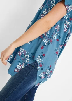 T-shirt long à pans, manches courtes