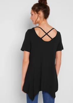 T-shirt long à pans, manches courtes