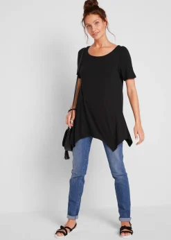 T-shirt long à pans, manches courtes