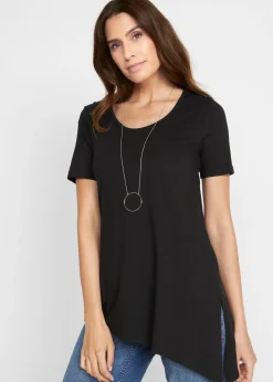 T-shirt long asymétrique en coton et viscose
