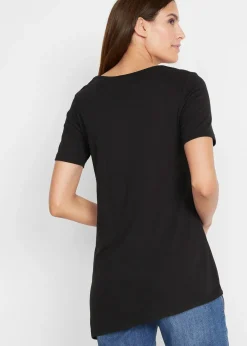 T-shirt long asymétrique en coton et viscose
