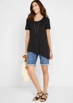 T-shirt long asymétrique en coton et viscose