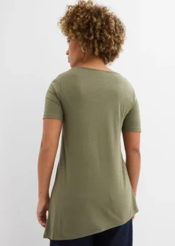 T-shirt long asymétrique en coton et viscose