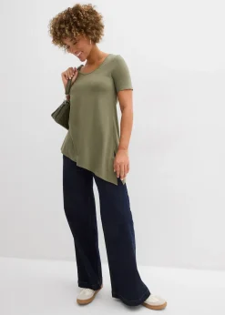 T-shirt long asymétrique en coton et viscose