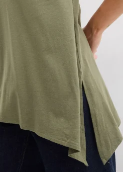 T-shirt long asymétrique en coton et viscose