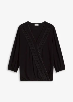 T-shirt manches 3/4 avec dentelle, style portefeuille