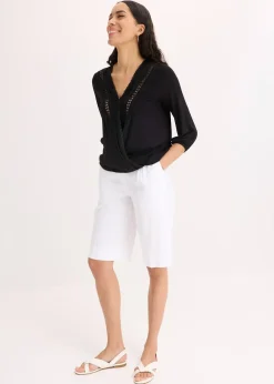 T-shirt manches 3/4 avec dentelle, style portefeuille