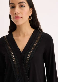 T-shirt manches 3/4 avec dentelle, style portefeuille