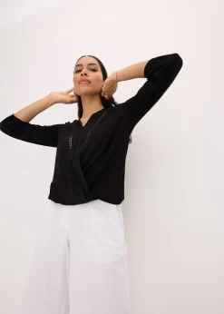 T-shirt manches 3/4 avec dentelle, style portefeuille