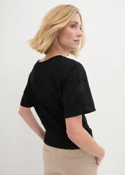 T-shirt manches chauve-souris avec broderie anglaise