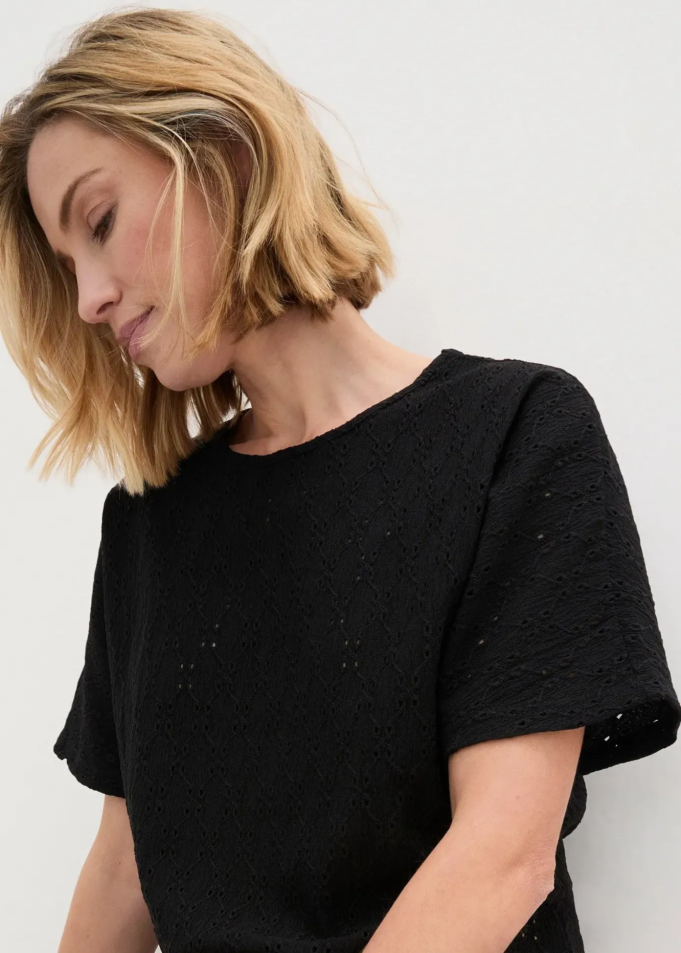 T-shirt manches chauve-souris avec broderie anglaise