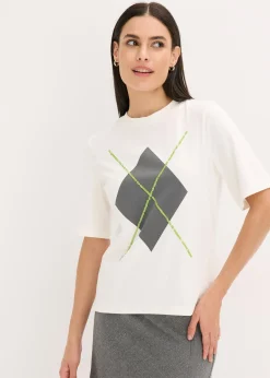 T-shirt manches coude avec imprimé et sequins