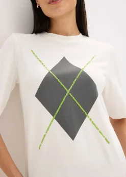 T-shirt manches coude avec imprimé et sequins