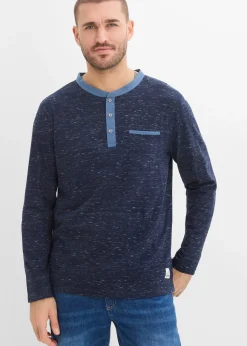 T-shirt manches longues à col tunisien, en fil flammé