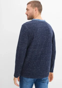 T-shirt manches longues à col tunisien, en fil flammé