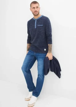 T-shirt manches longues à col tunisien, en fil flammé