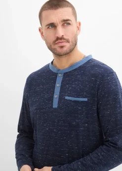 T-shirt manches longues à col tunisien, en fil flammé