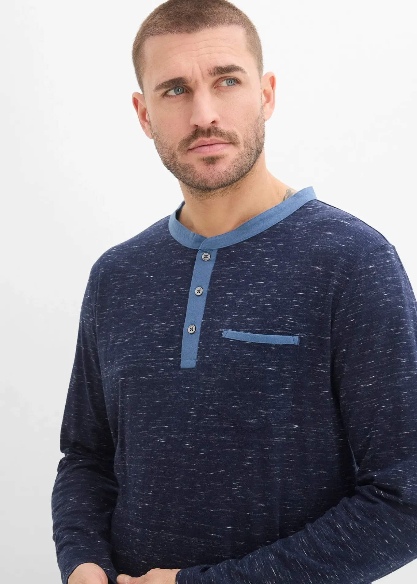 T-shirt manches longues à col tunisien, en fil flammé