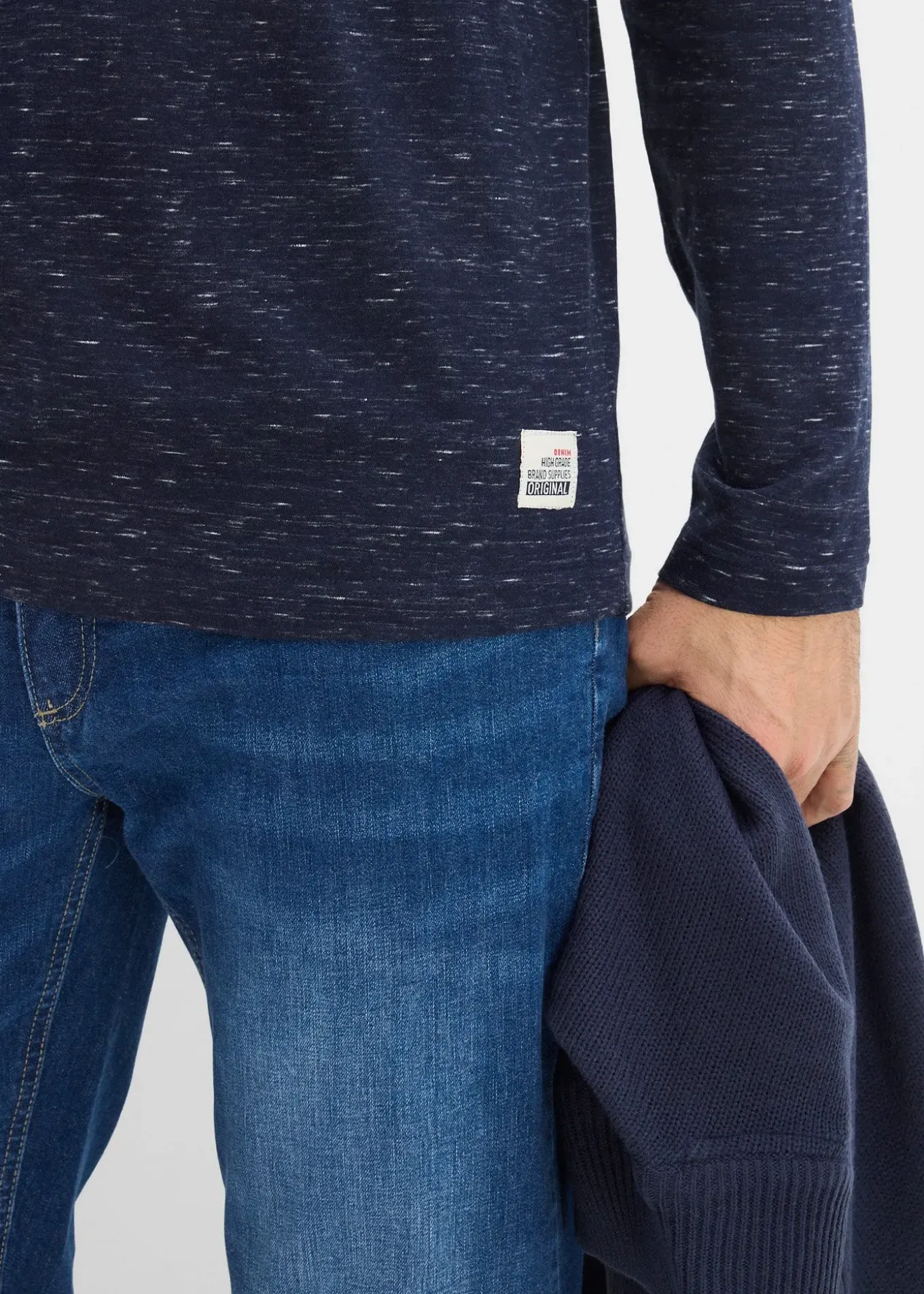 T-shirt manches longues à col tunisien, en fil flammé