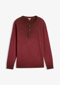 T-shirt manches longues à col tunisien, 100% coton