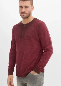 T-shirt manches longues à col tunisien, 100% coton