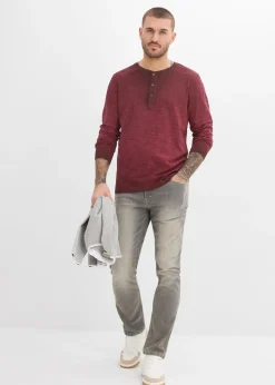 T-shirt manches longues à col tunisien, 100% coton