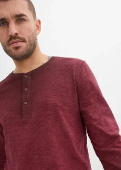 T-shirt manches longues à col tunisien, 100% coton