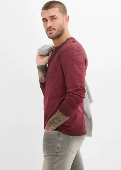 T-shirt manches longues à col tunisien, 100% coton