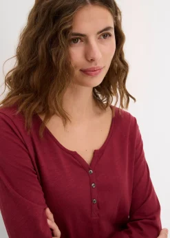 T-shirt manches longues à col boutonné, 100% coton