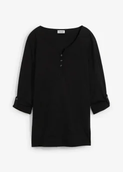 T-shirt manches longues à col boutonné, 100% coton