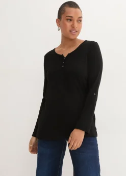 T-shirt manches longues à col boutonné, 100% coton