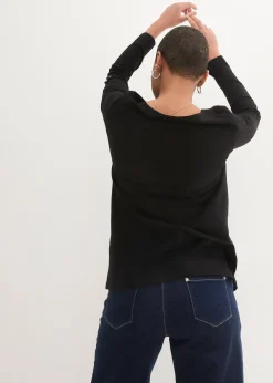 T-shirt manches longues à col boutonné, 100% coton