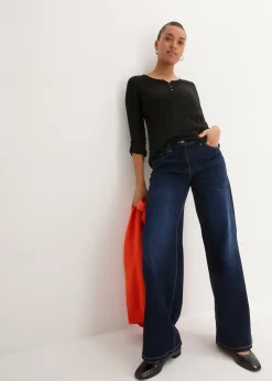 T-shirt manches longues à col boutonné, 100% coton