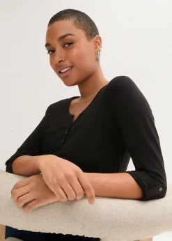 T-shirt manches longues à col boutonné, 100% coton