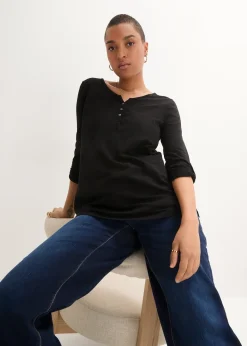 T-shirt manches longues à col boutonné, 100% coton