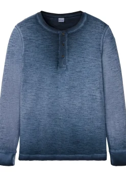 T-shirt manches longues à col tunisien, 100% coton