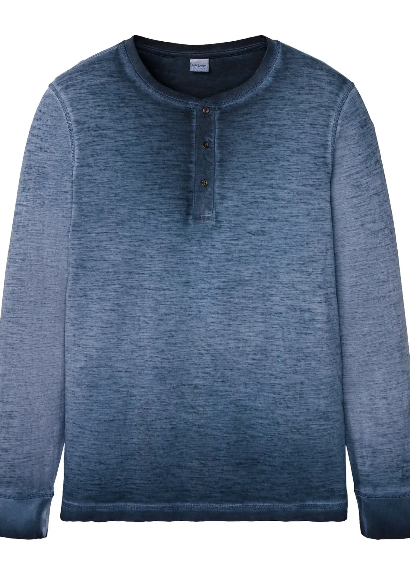 T-shirt manches longues à col tunisien, 100% coton