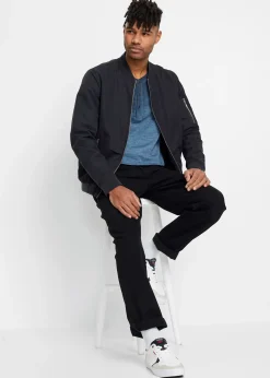 T-shirt manches longues à col tunisien, 100% coton