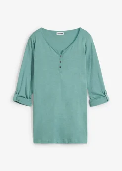 T-shirt manches longues à col boutonné, 100% coton