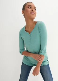 T-shirt manches longues à col boutonné, 100% coton