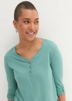 T-shirt manches longues à col boutonné, 100% coton