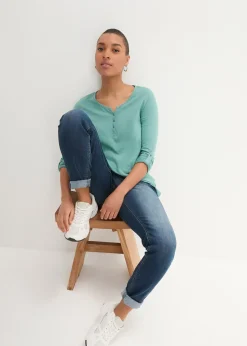 T-shirt manches longues à col boutonné, 100% coton