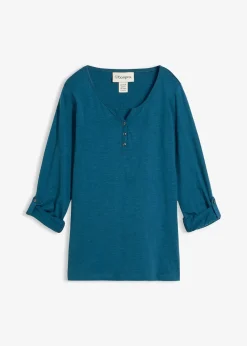 T-shirt manches longues à col boutonné, 100% coton