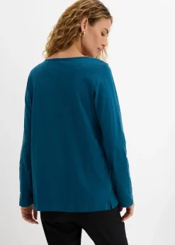 T-shirt manches longues à col boutonné, 100% coton