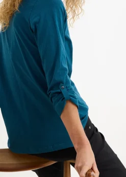 T-shirt manches longues à col boutonné, 100% coton