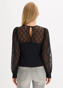 T-shirt manches longues à dentelle