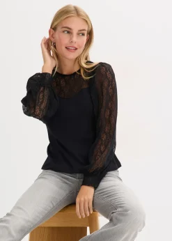 T-shirt manches longues à dentelle