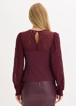 T-shirt manches longues à dentelle